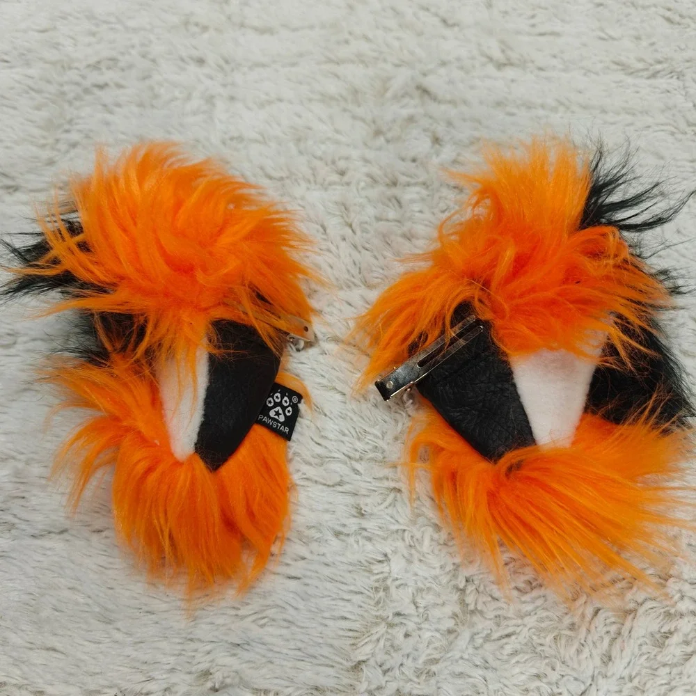 PawStar Faux Fur Fox‎ Ear Hair Clips Orange Black Cosplay Furry Anime Convention